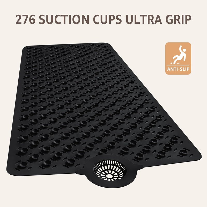 OTHWAY Bath Mat for Tub Non Slip: 39" X 17" Long Bathtub Mat with Hair Catcher│Big Drain Holes Shower Mats for Inside Shower│Machine Washable (Black) - Image 5